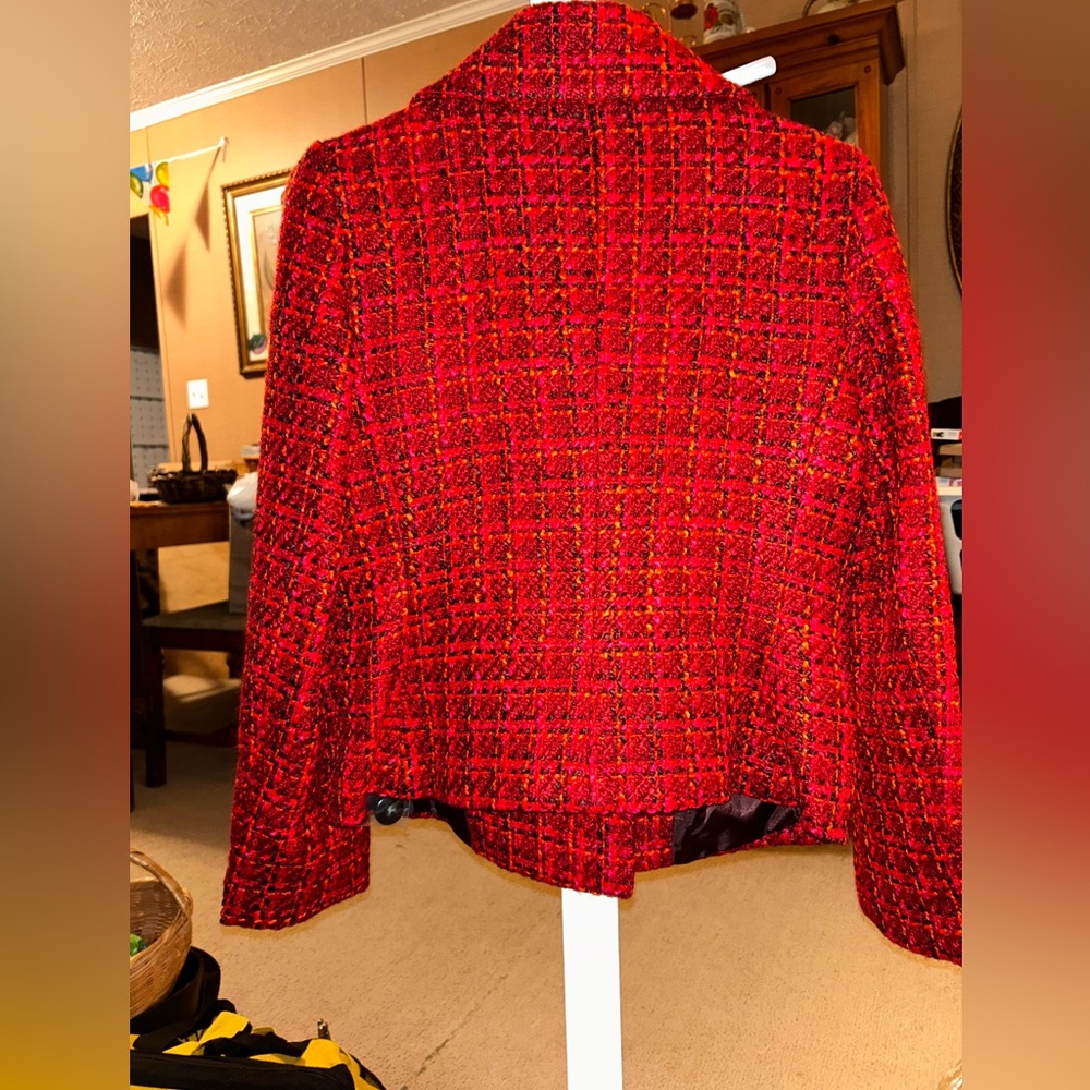 Talbots Women's Vibrant Red Tweed Pea Coat size 6 NWT - Picture 6 of 9